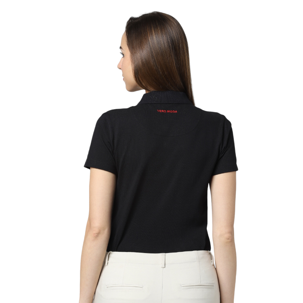 VeroModa Plain Polo Women's T-Shirt- Black - Image 30