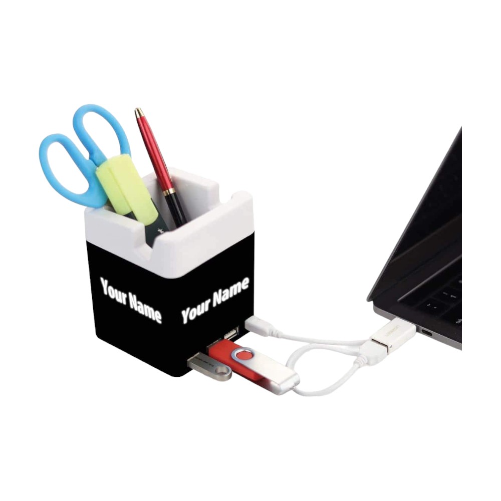 Power Glow USB Hub With Tumbler & Mobile Stand- Black - Image 9