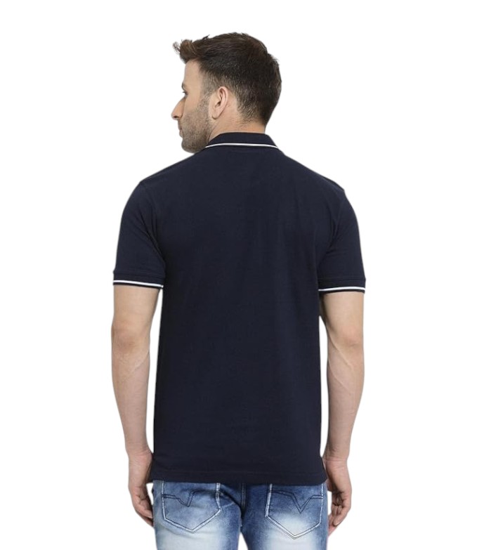 Scott Organic Polo T-Shirt-Navy Blue with White Tipping