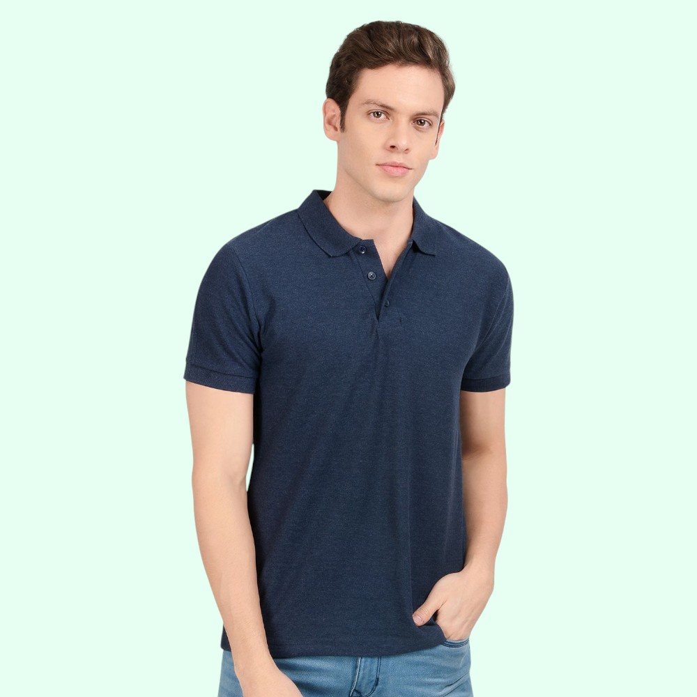 Scott Young New Polo T-Shirt- Navy Melange - Image 8