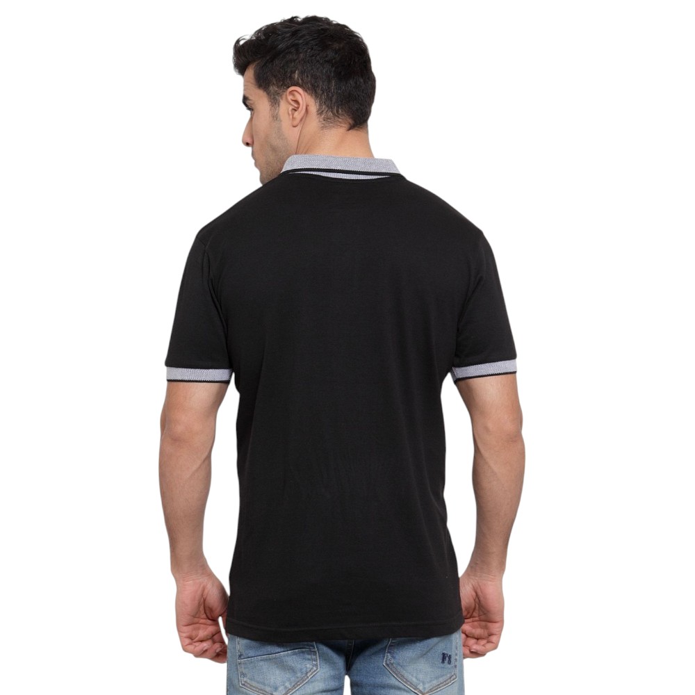 Scott Basic Polo T-Shirt- Black with Grey Melange Tipping - Image 14