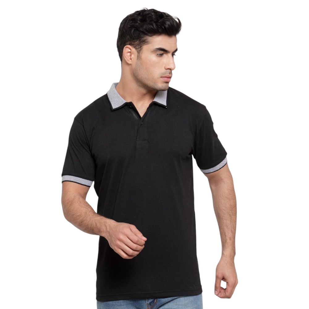 Scott Basic Polo T-Shirt- Black with Grey Melange Tipping - Image 11