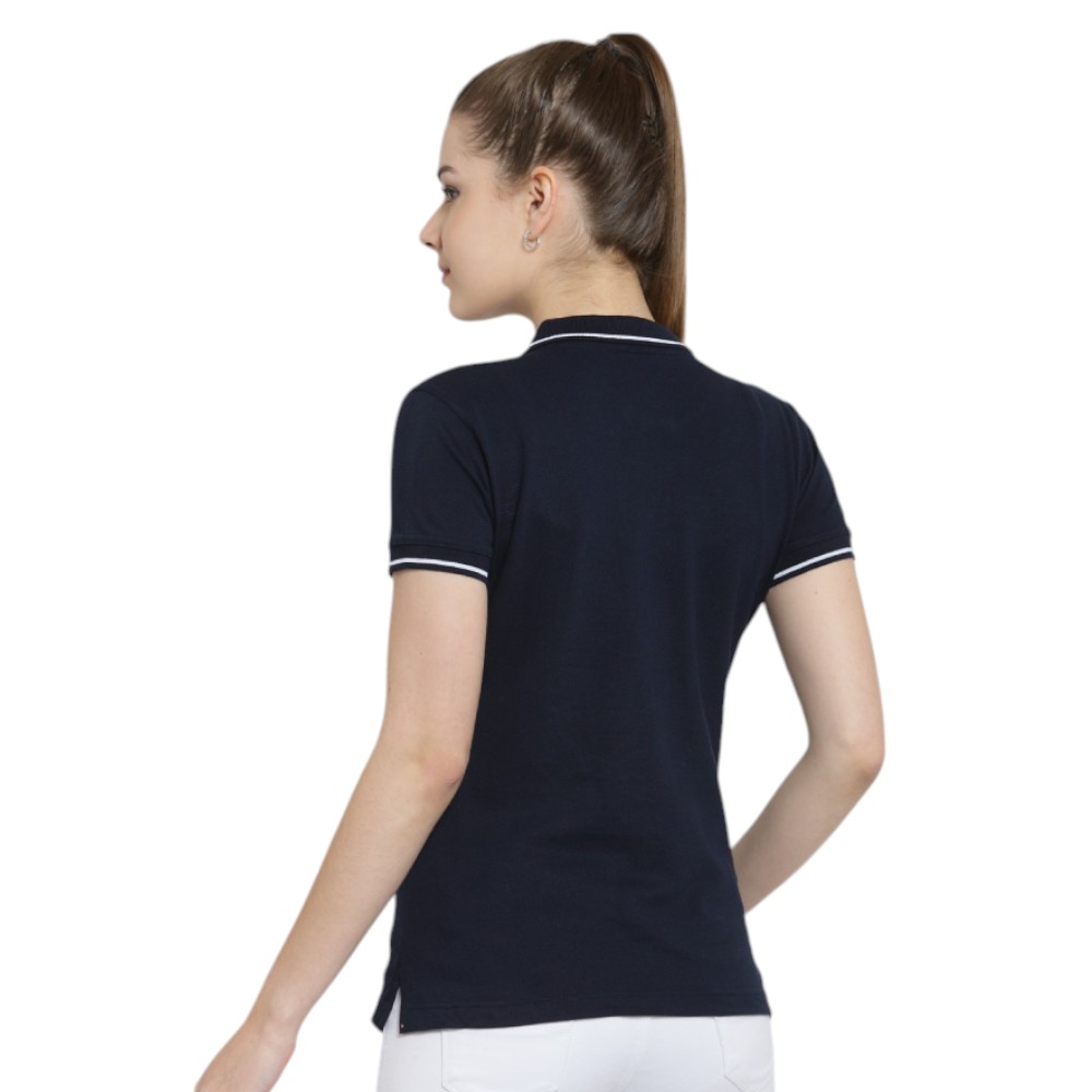 Scott Organic Women's Polo T-Shirt- Navy Blue with White Tipping