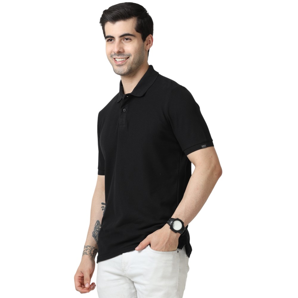 Marks & Spencer Polo T-shirt Plain- Black - Image 18
