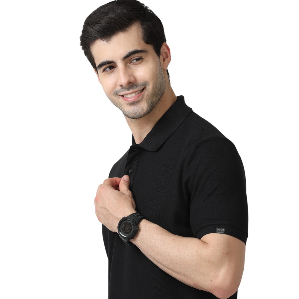 Marks & Spencer Polo T-shirt Plain- Black - Image 10