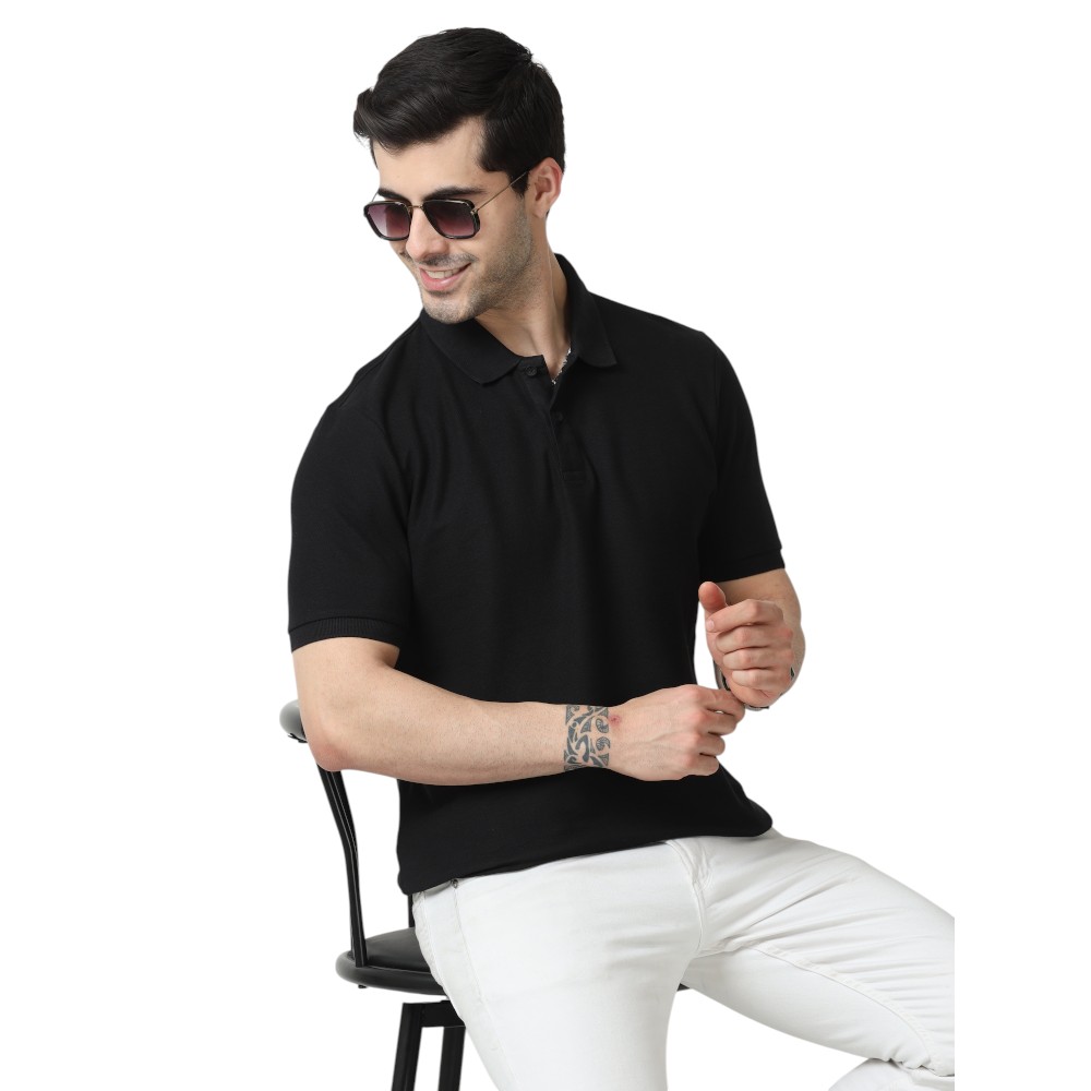 Marks & Spencer Polo T-shirt Plain- Black - Image 6