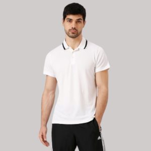 Adidas Clima Lite Aeroready Polo T-Shirt- White with Black Tipping