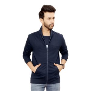 Levi's 100 % Cotton Terry High Neck With Zip Jacket- Navy Blue