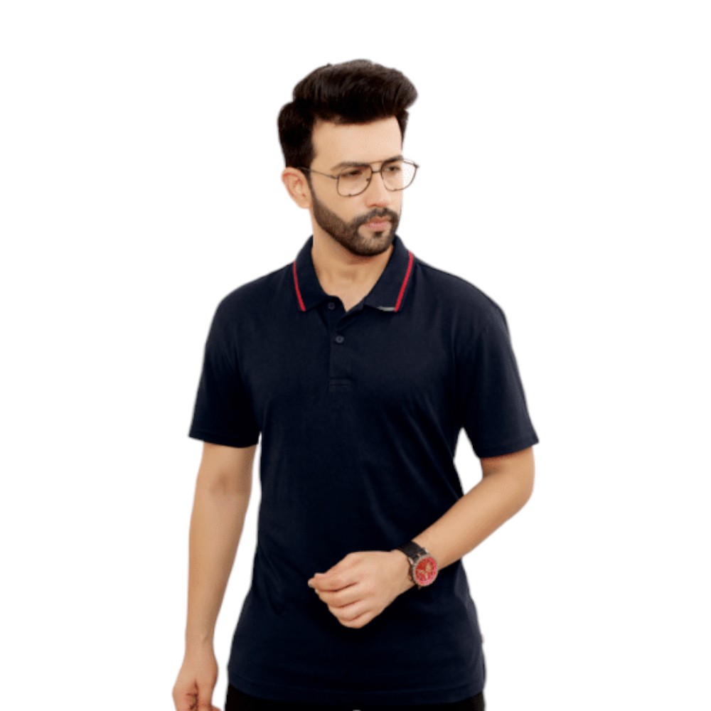 Levi's 100% Cotton Polo T-Shirt- Navy Blue With Red Tipping - Image 9