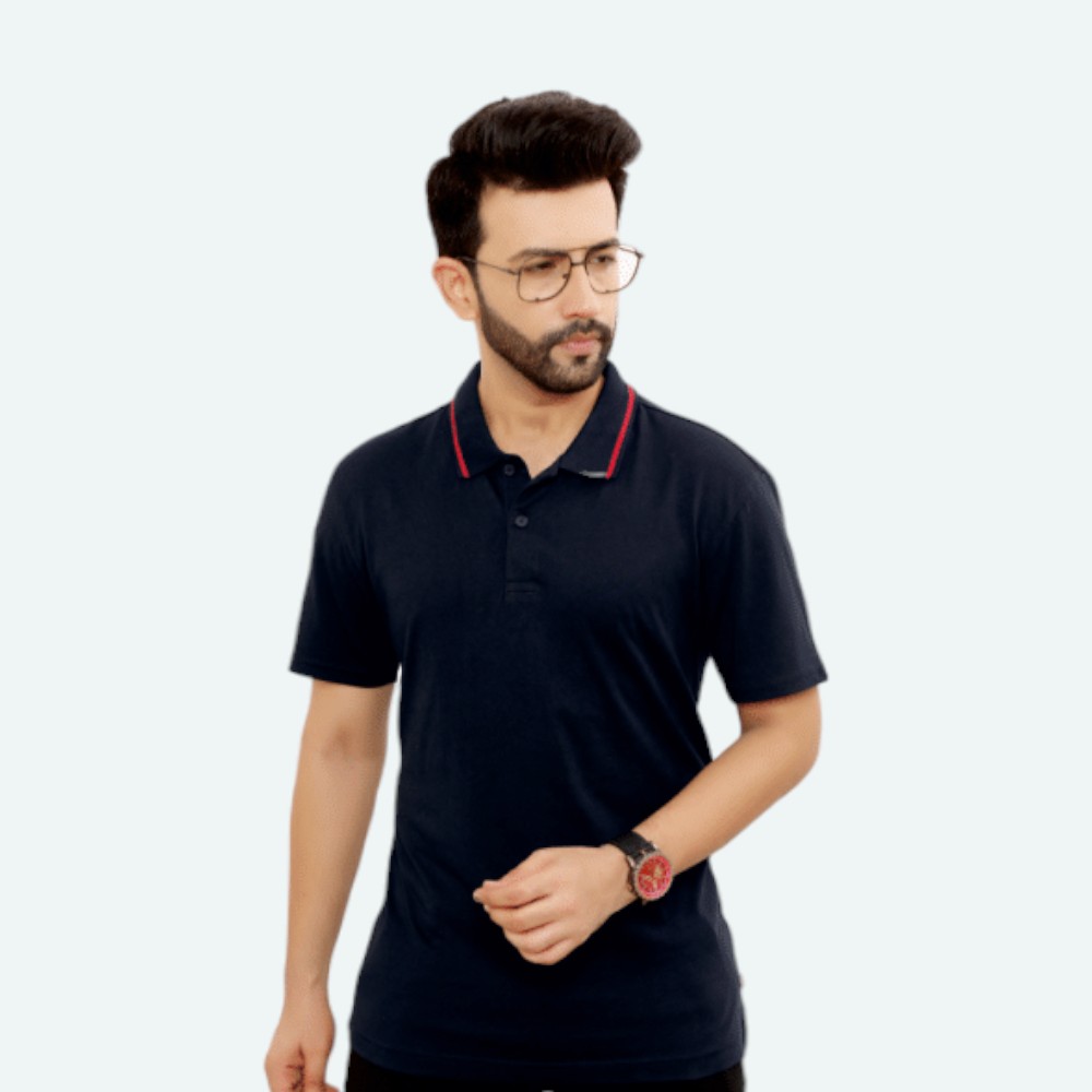 Levi's 100% Cotton Polo T-Shirt- Navy Blue With Red Tipping - Image 5