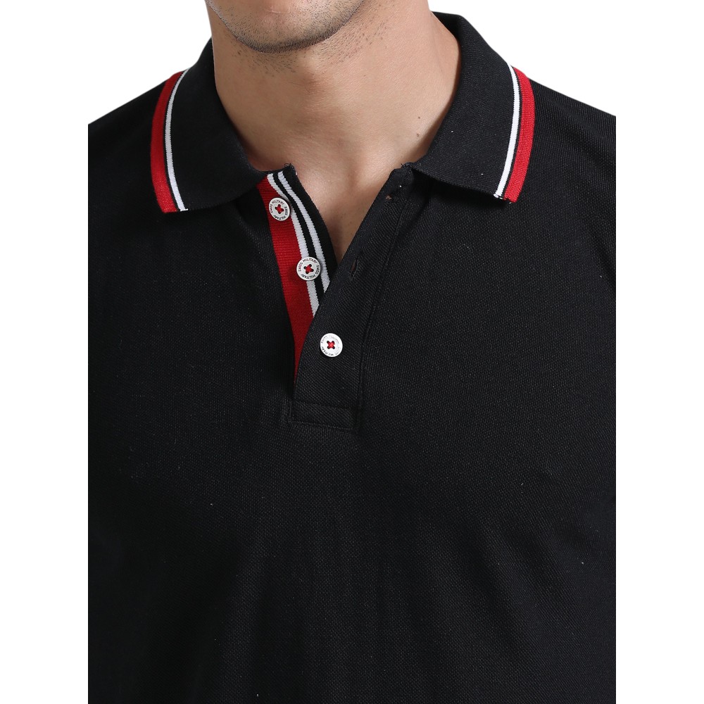 Swiss Military Elite Men's Polo T-Shirt with Multicolor Tipping- Black - Image 23