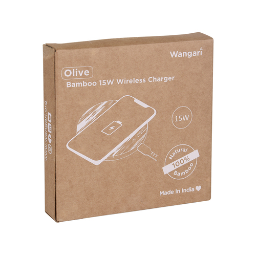Olive- Wireless Bamboo Charger- 15W- Natural Brown - Image 12