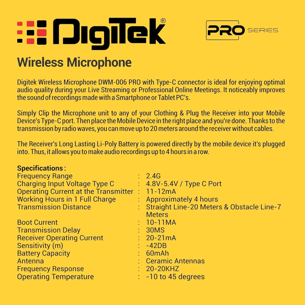 Digitek Wireless Microphone 2.4Ghz (DWM-006 Pro) - Image 8