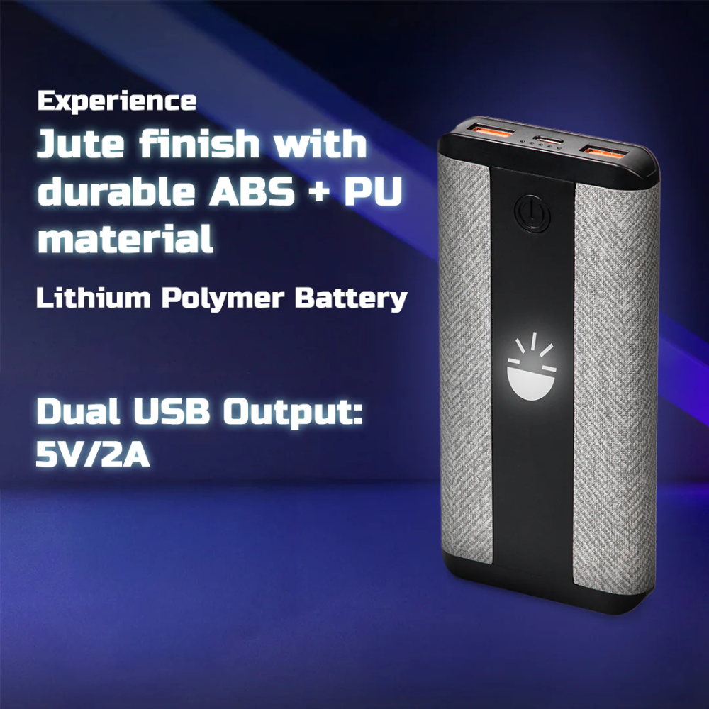 Glow Gadgets Blaze-Jute Finished Powerbank-10000mAh-Black with Grey - Image 14