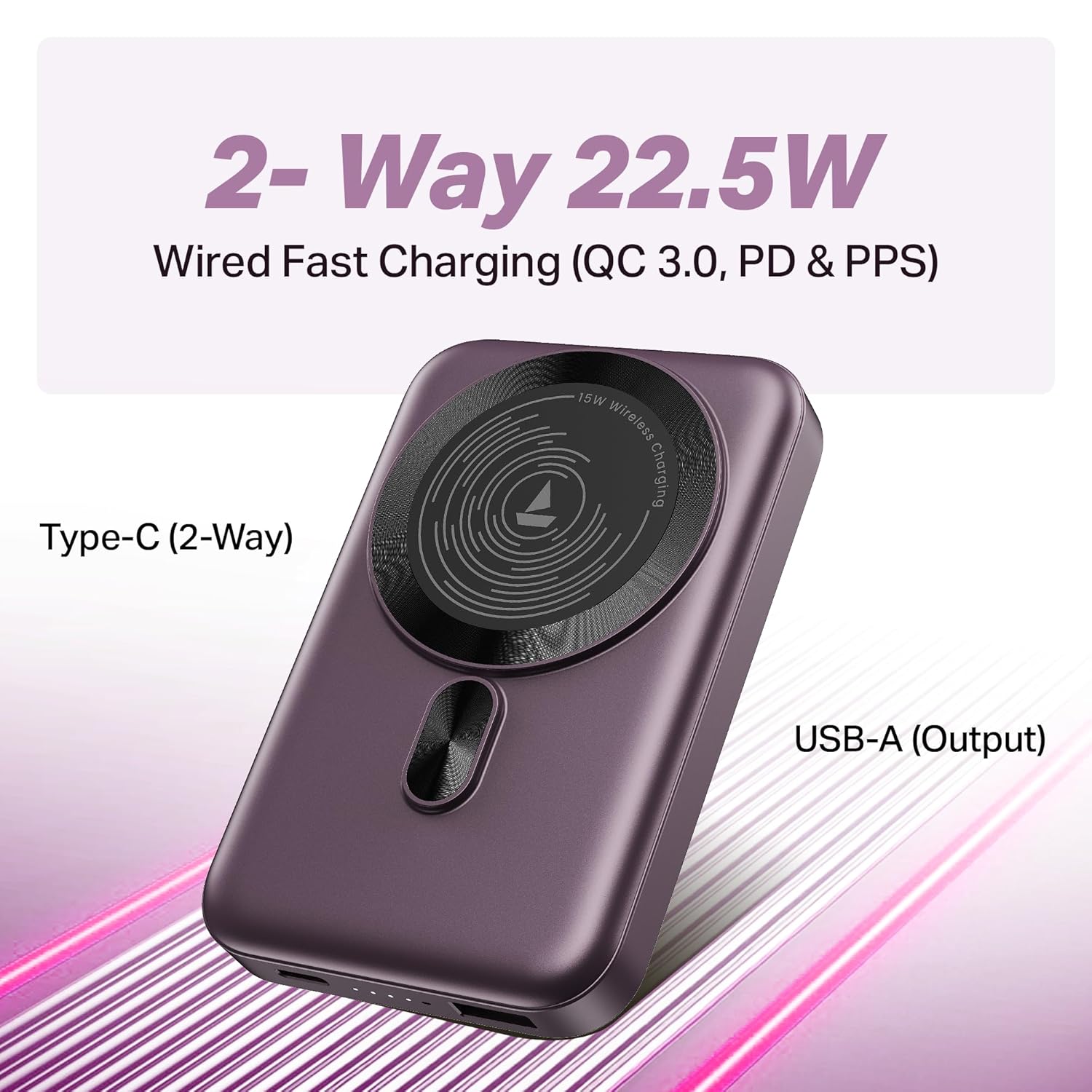 Boat Energy Shroom PB331,10000mAh Magnetic Wireless Powerbank- Purple - Image 22