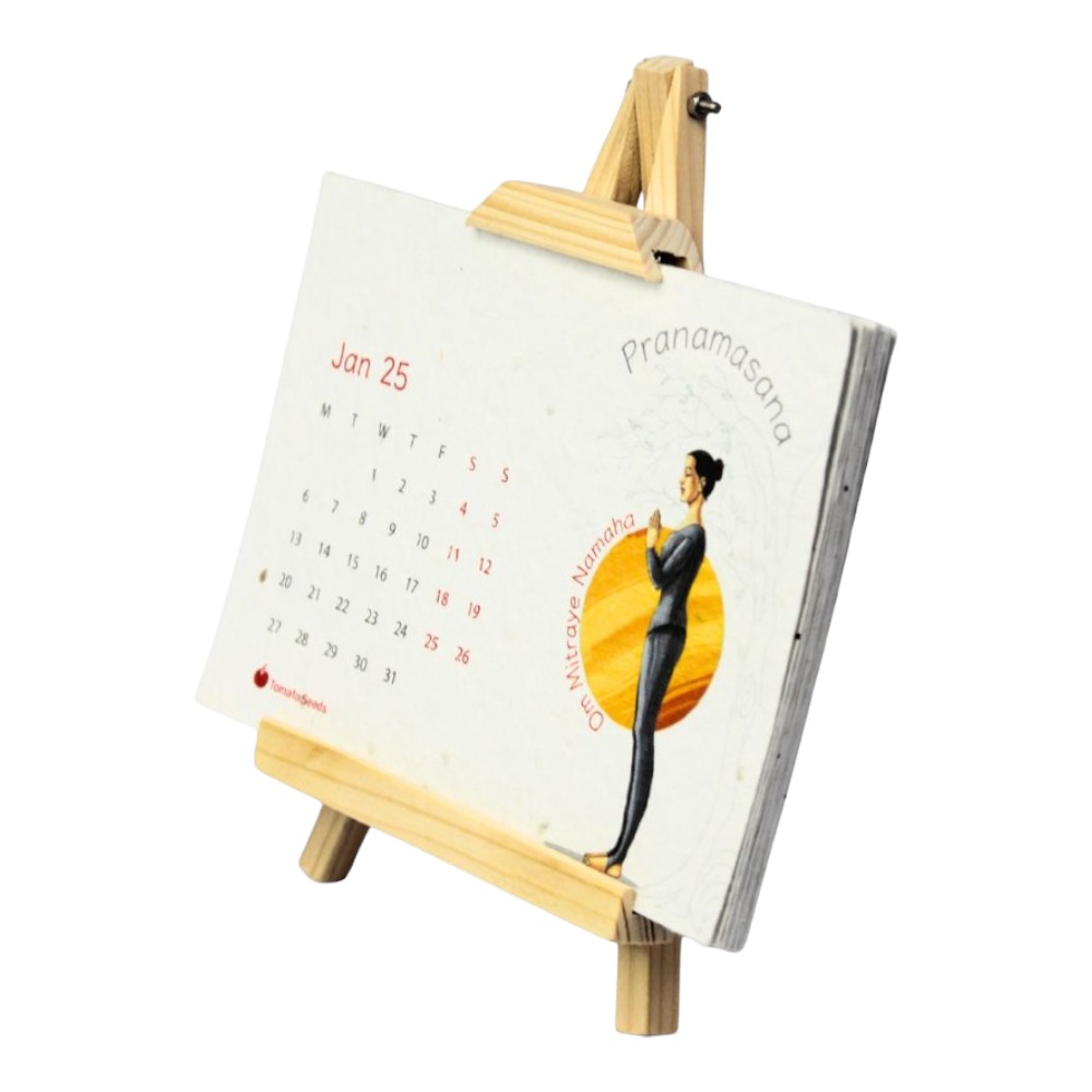 Natureâ€™s Asana Plantable Desktop Calendar Wooden A-Stand 7"x5"