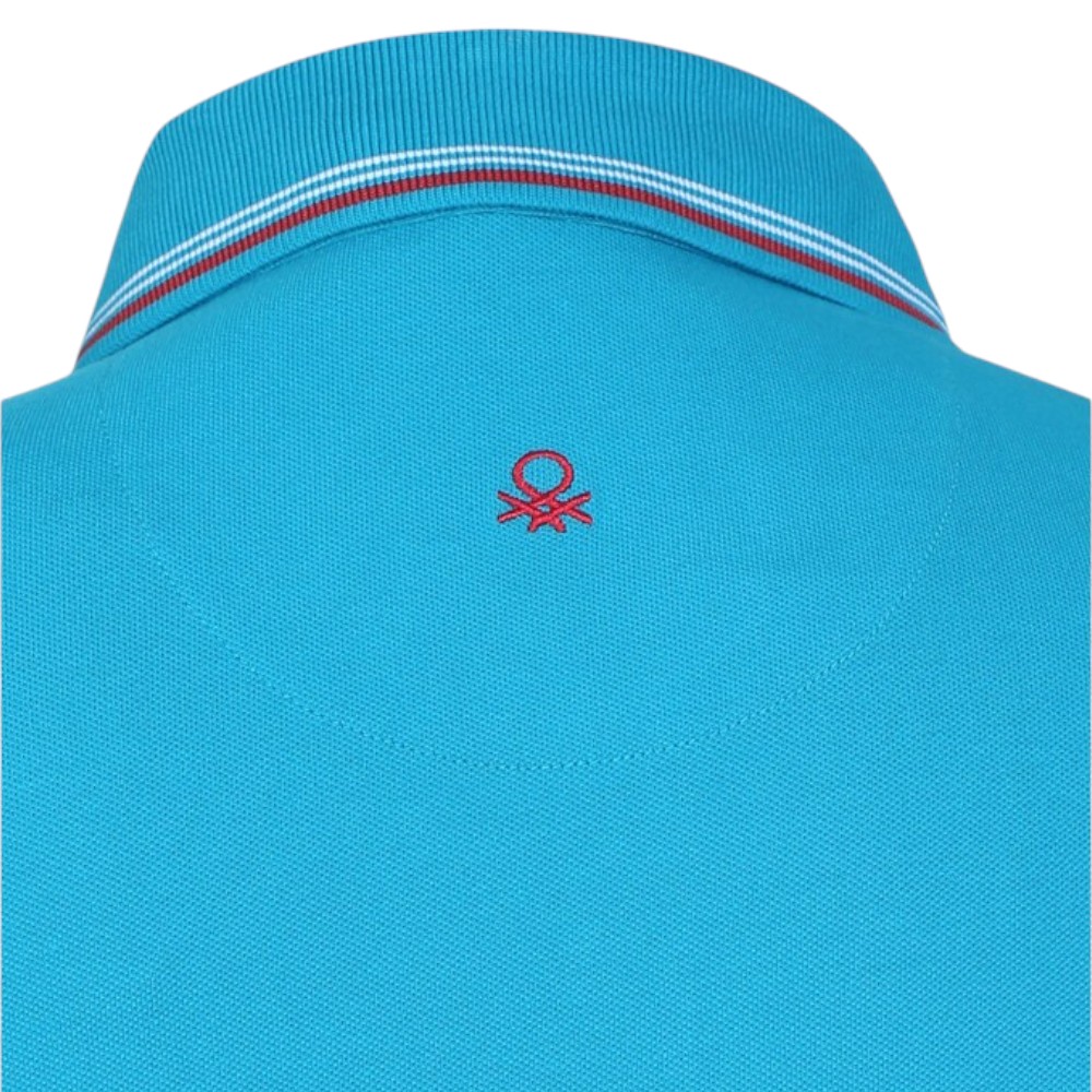 UCB Men's Cotton Lycra Polo T-Shirt with Tipping- Teal Blue with White&Red