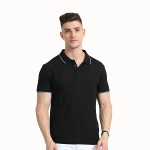 Skechers Polo with Tipping T-shirt- Black with White & Royal Blue