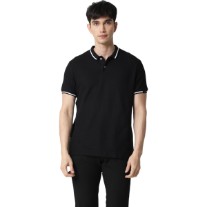Rare Rabbit Polo Tee with Tipping - Men T-shirt-Black with White