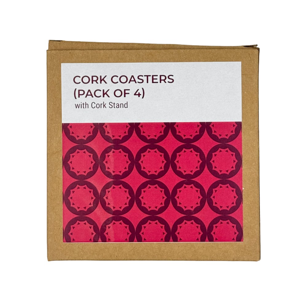 Set of 4 Plain Coasters Cork Coasters with Cork Holder- Natural Brown - Image 5