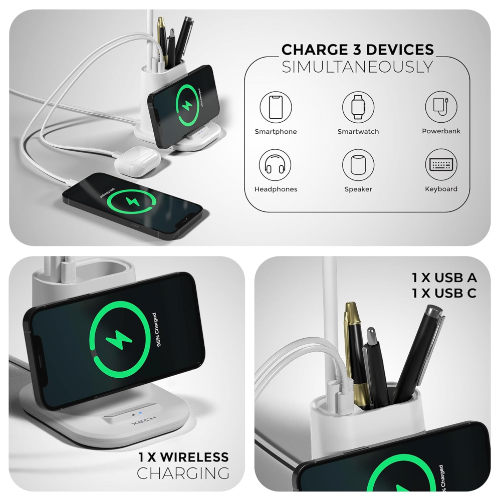 Xech Quest Pro Table Lamp with Wireless Charger- White - Image 2