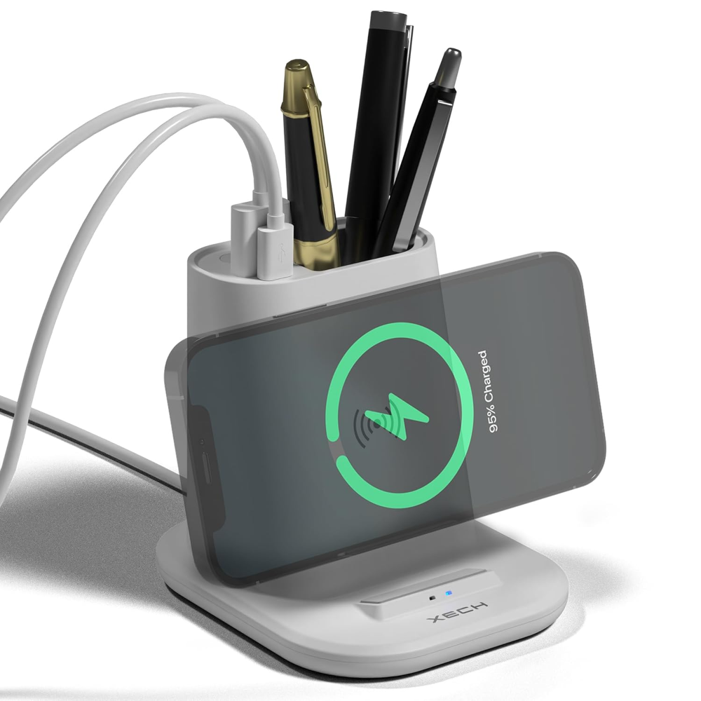Xech Quest Multifunctional Pen Stand with Wireless Charger- White - Image 6
