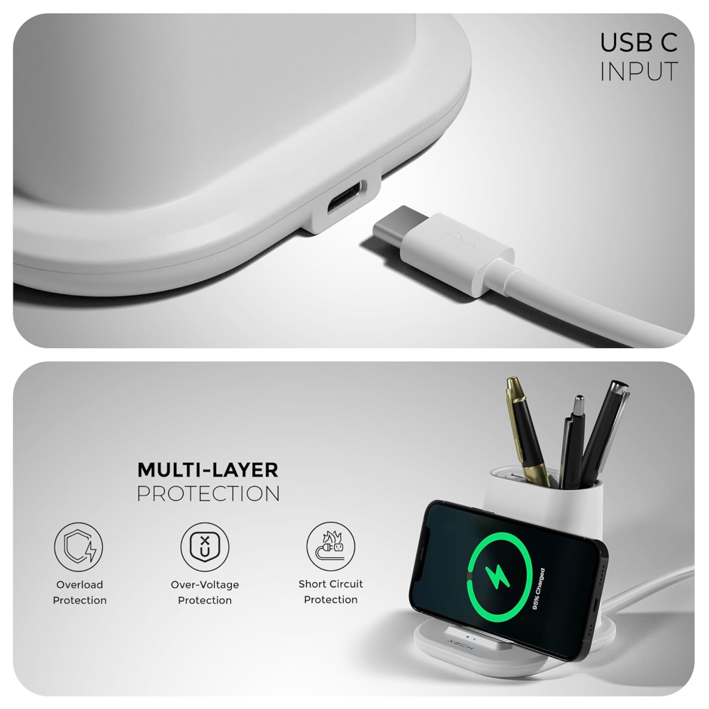 Xech Quest Multifunctional Pen Stand with Wireless Charger- White - Image 2