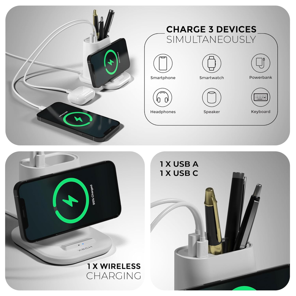 Xech Quest Multifunctional Pen Stand with Wireless Charger- White - Image 3
