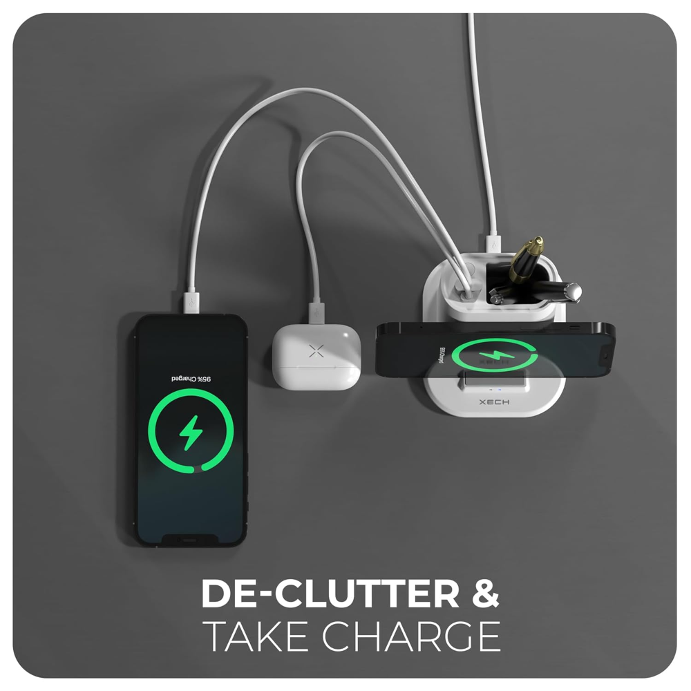 Xech Quest Multifunctional Pen Stand with Wireless Charger- White - Image 4