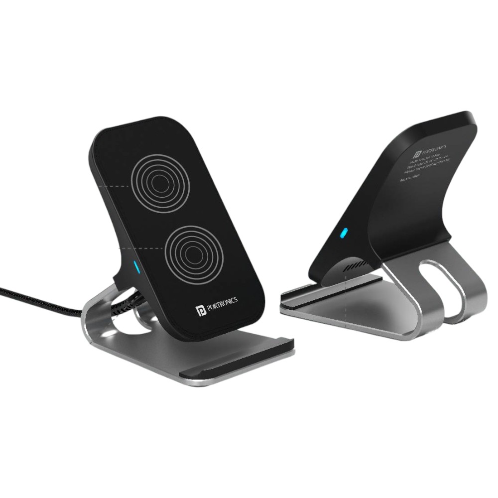 Portronics Freedom 15 plus 15W Desktop Wireless Charger + Mobile Stand- Silver