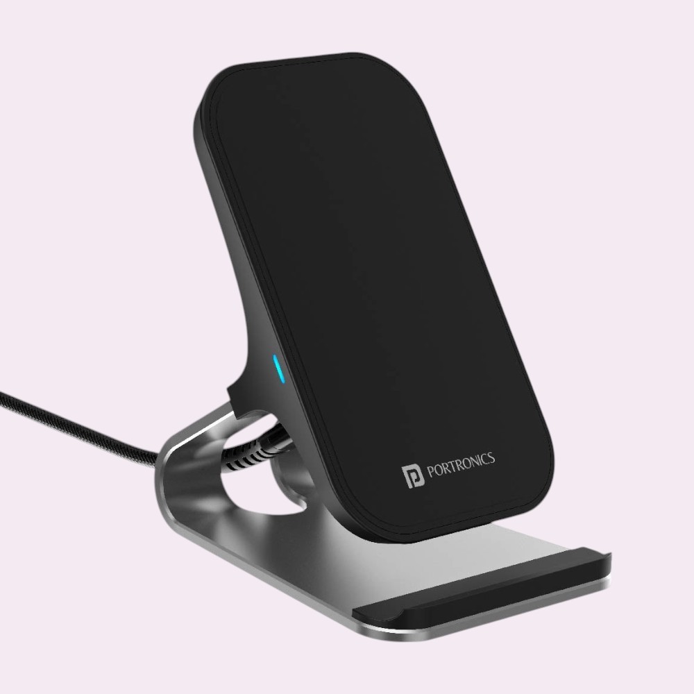 Portronics Freedom 15 plus 15W Desktop Wireless Charger + Mobile Stand- Silver - Image 2