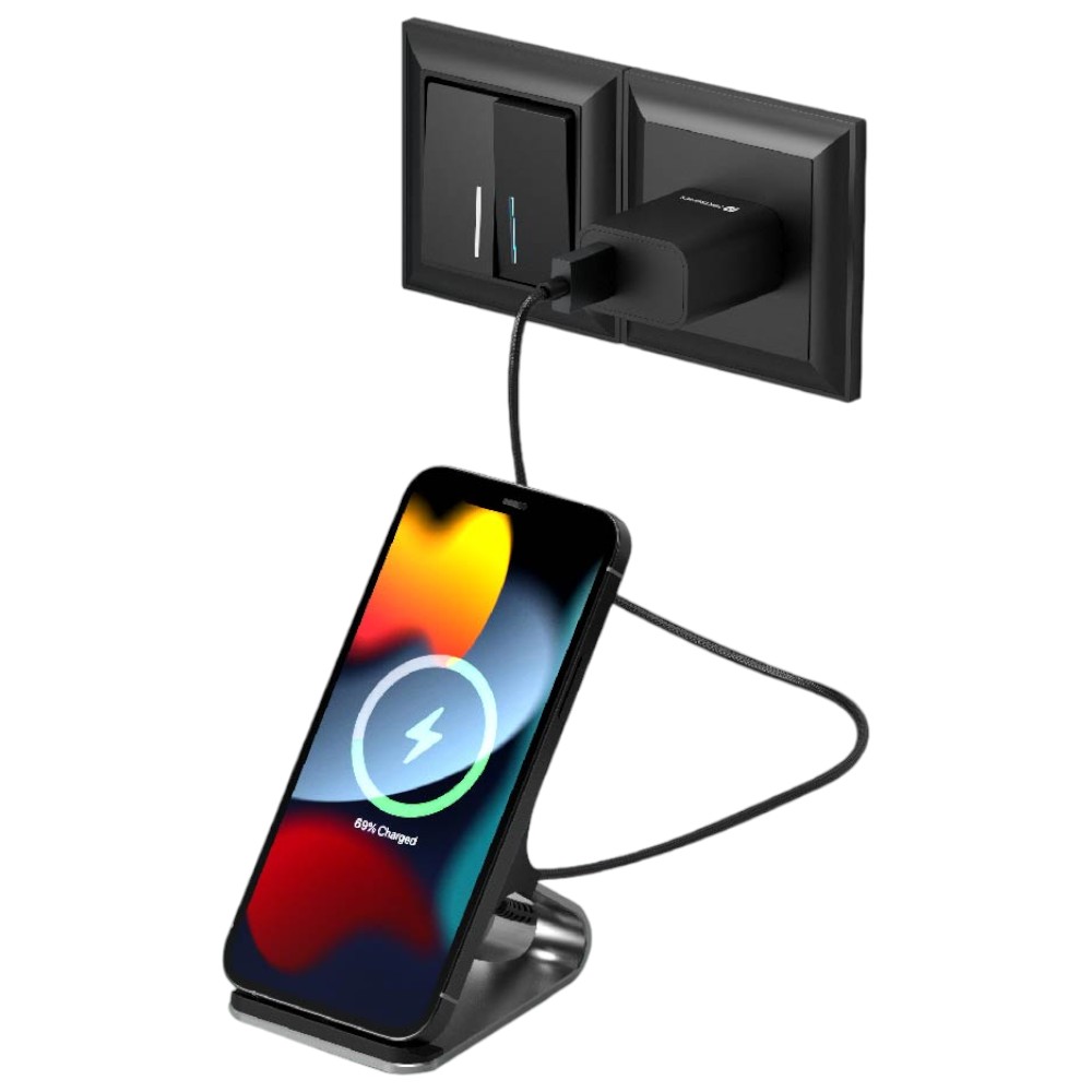 Portronics Freedom 15 plus 15W Desktop Wireless Charger + Mobile Stand- Silver - Image 3