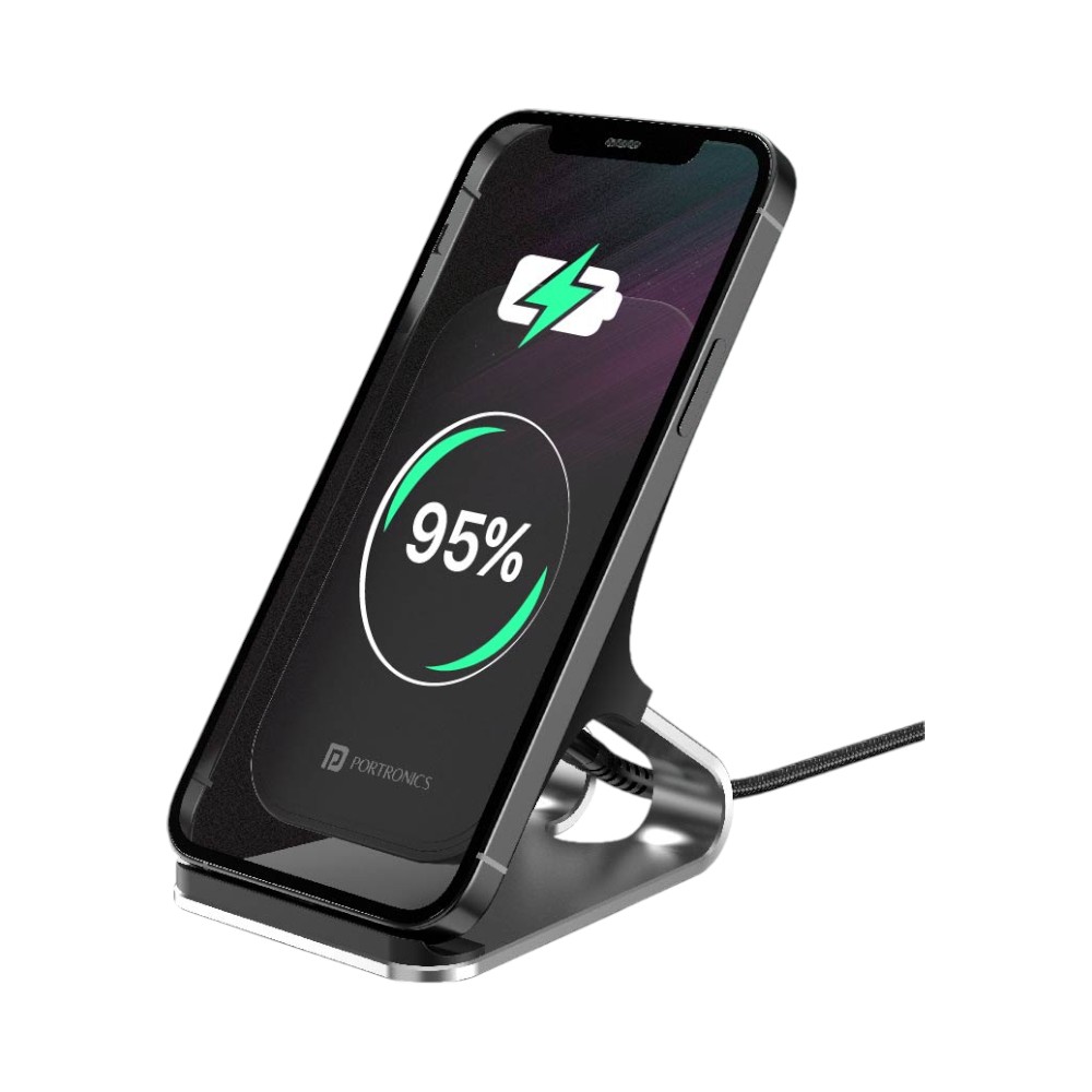 Portronics Freedom 15 plus 15W Desktop Wireless Charger + Mobile Stand- Silver - Image 4