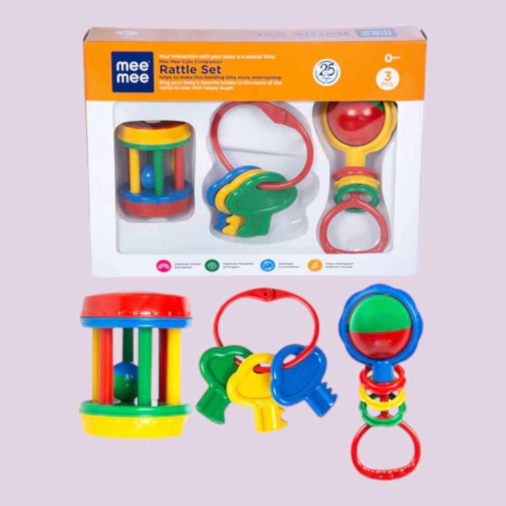 Mee Mee Baby Rattle Gift Set (3 Pieces), 100% Safe Baby Rattles - Image 2